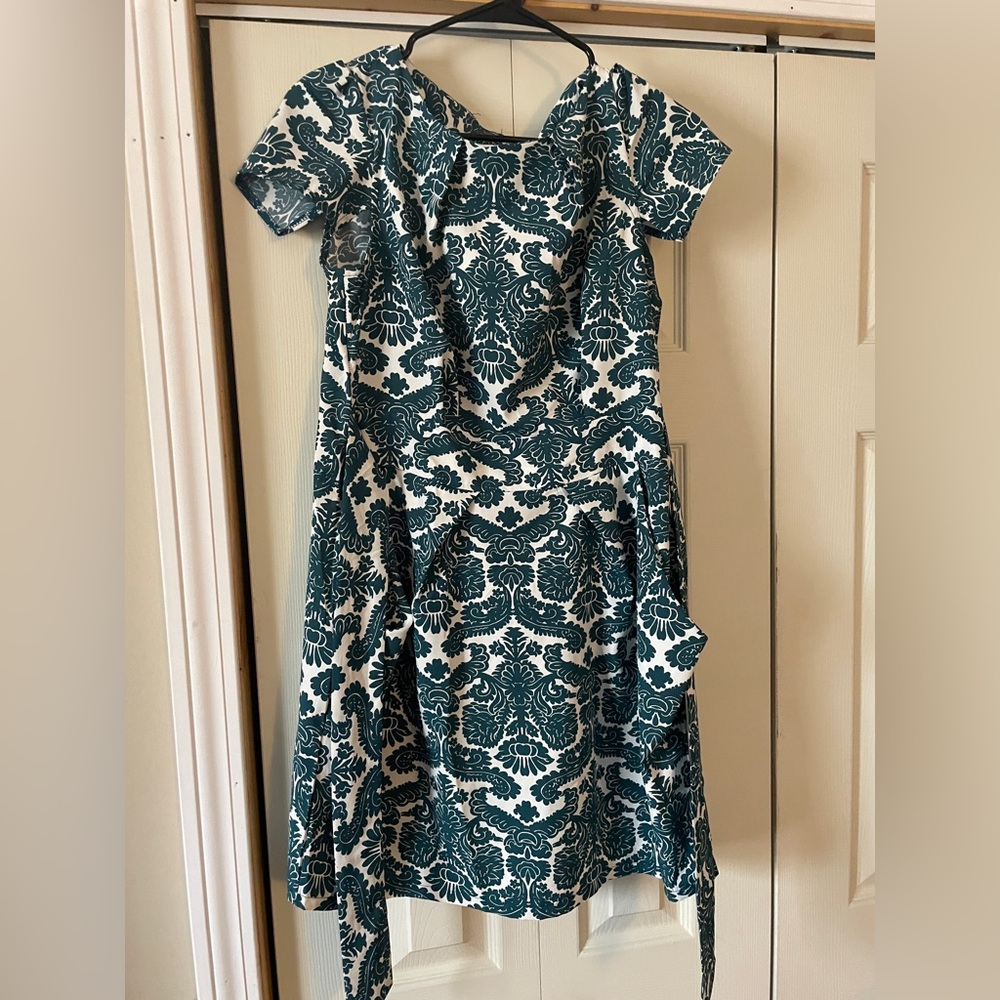 Teal and White Printed Dress